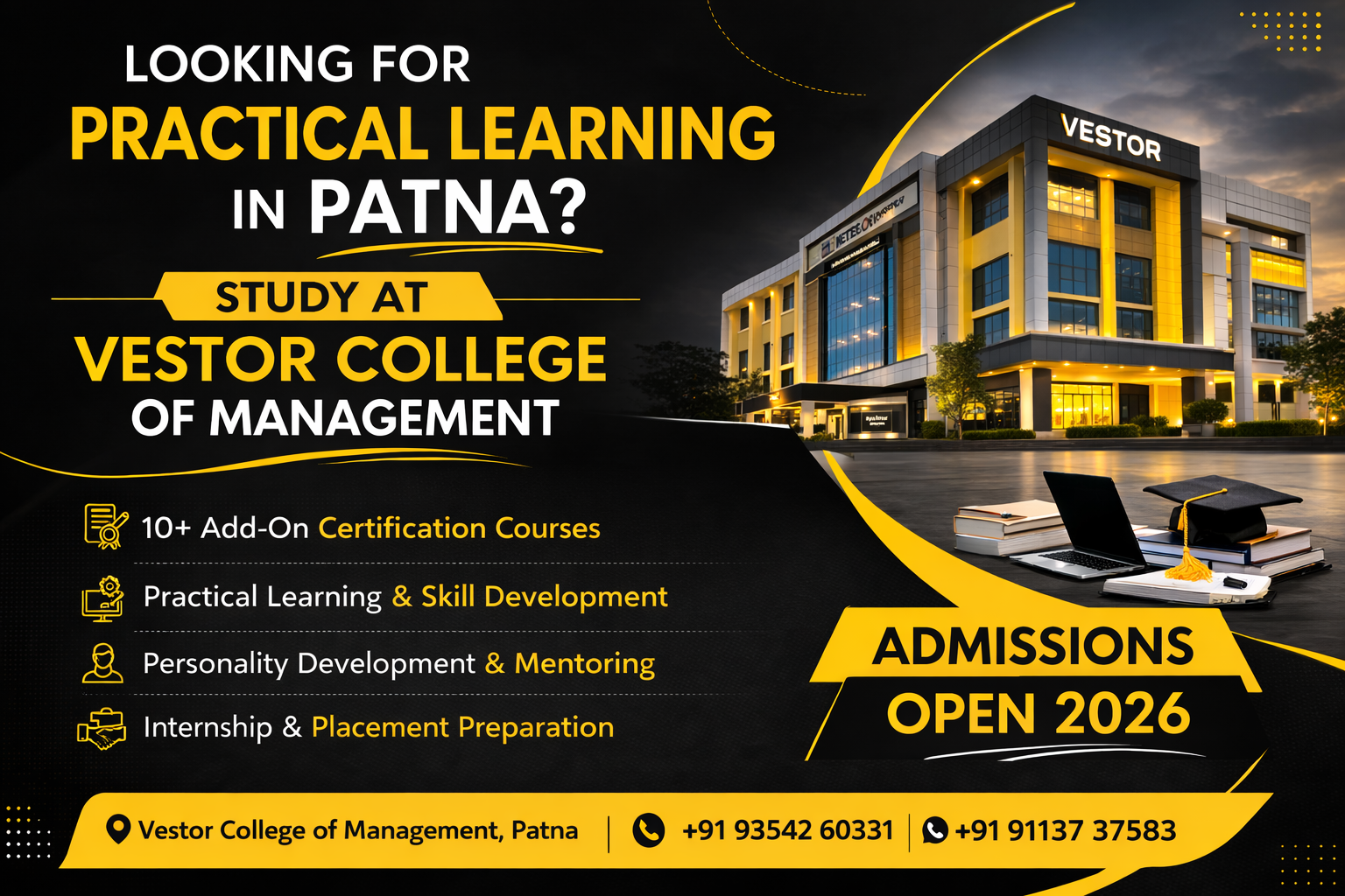 Vestor College of Management campus in Patna offering BCA, BBA, B.Sc-IT and MBA programs with practical learning and skill development