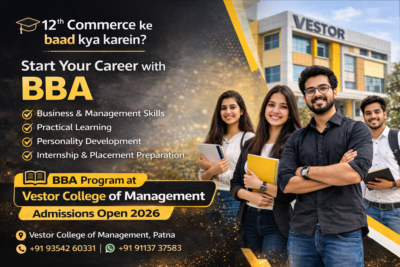 BBA course after 12th commerce at Vestor College of Management Patna with practical learning and skill development